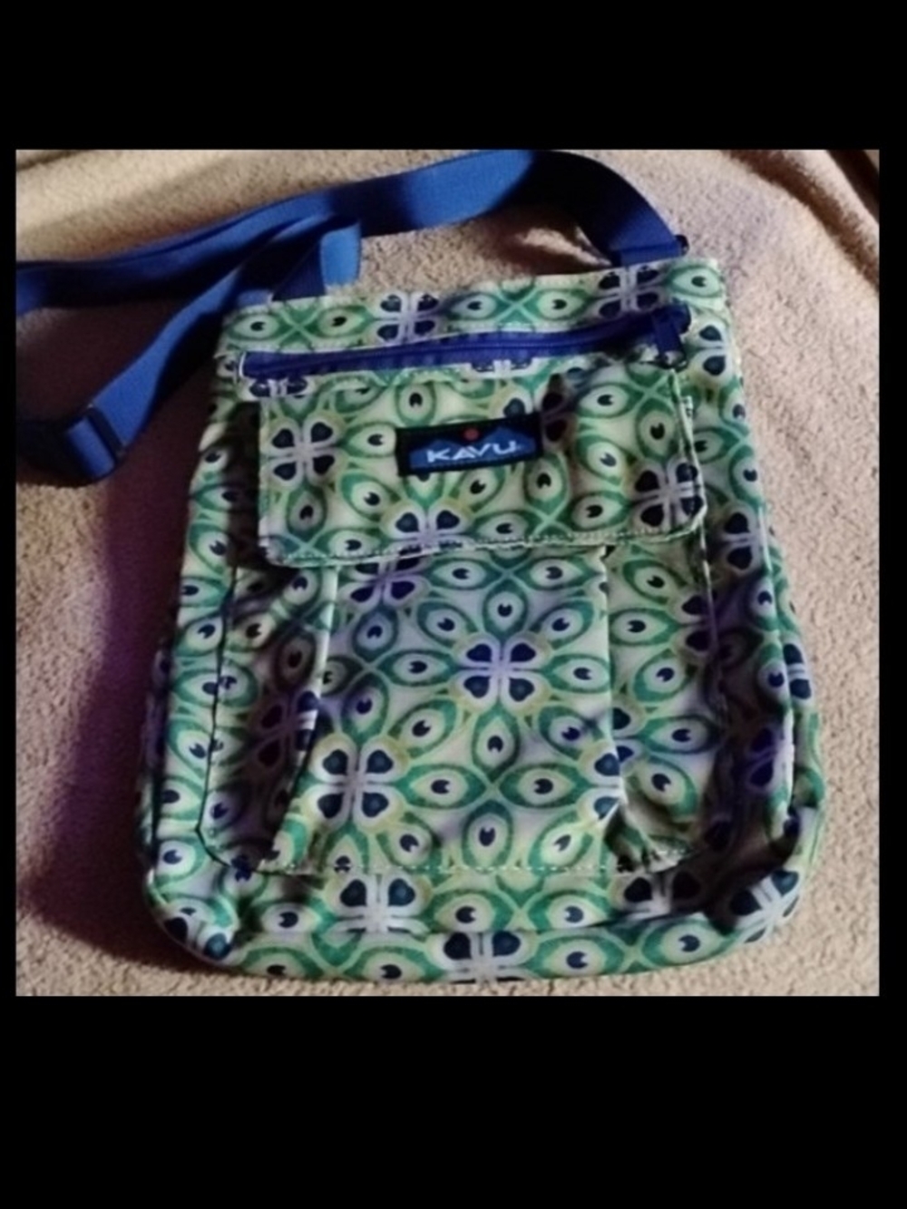 Kavu Green and Blue Patterned Crossbody Bag